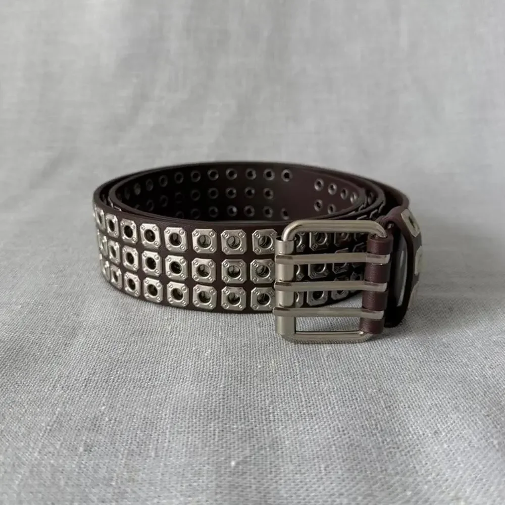 Studded metal brown belt with